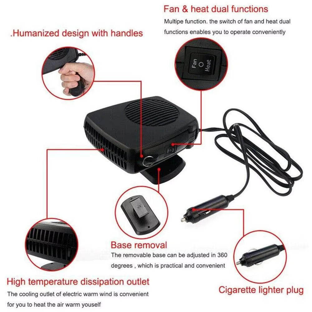 Stay Warm This Winter with Our 12V/24V Electric Car Heater - 4 in 1 Portable Anti-Fog Defroster for Quick Windshield Heating!