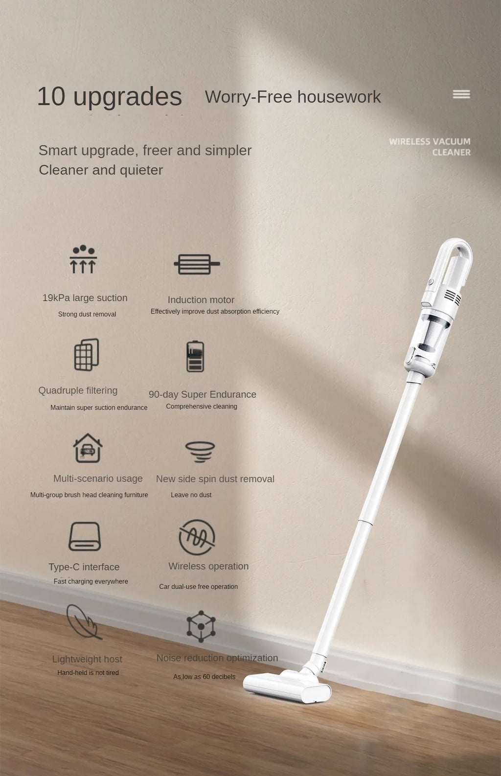 Aspirator Portabil Wireless pentru Casă și Mașină, 19000Pa, Putere Mare de Absorbție, Filtru Metalic, Handheld Multifuncțional