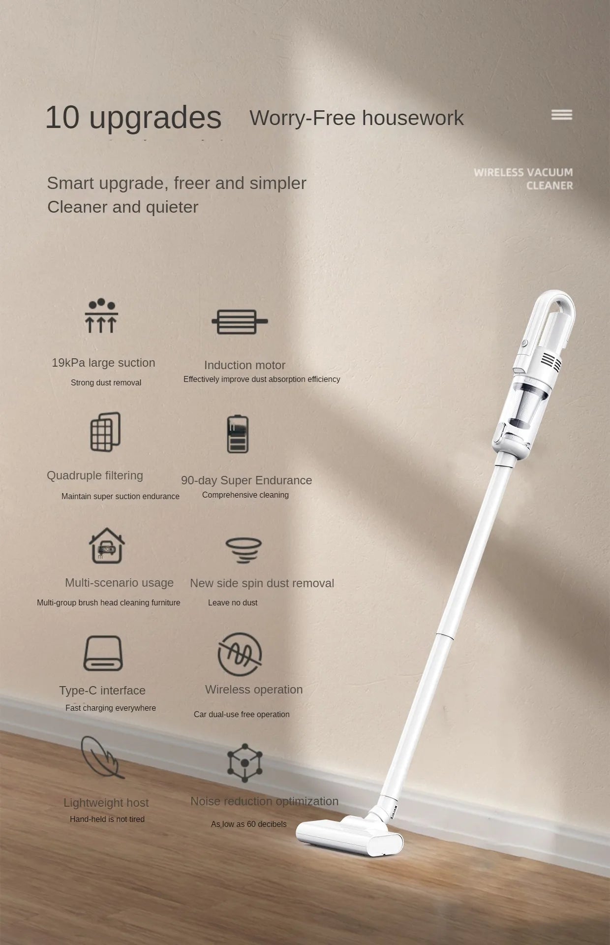 Aspirator Portabil Wireless pentru Casă și Mașină, 19000Pa, Putere Mare de Absorbție, Filtru Metalic, Handheld Multifuncțional