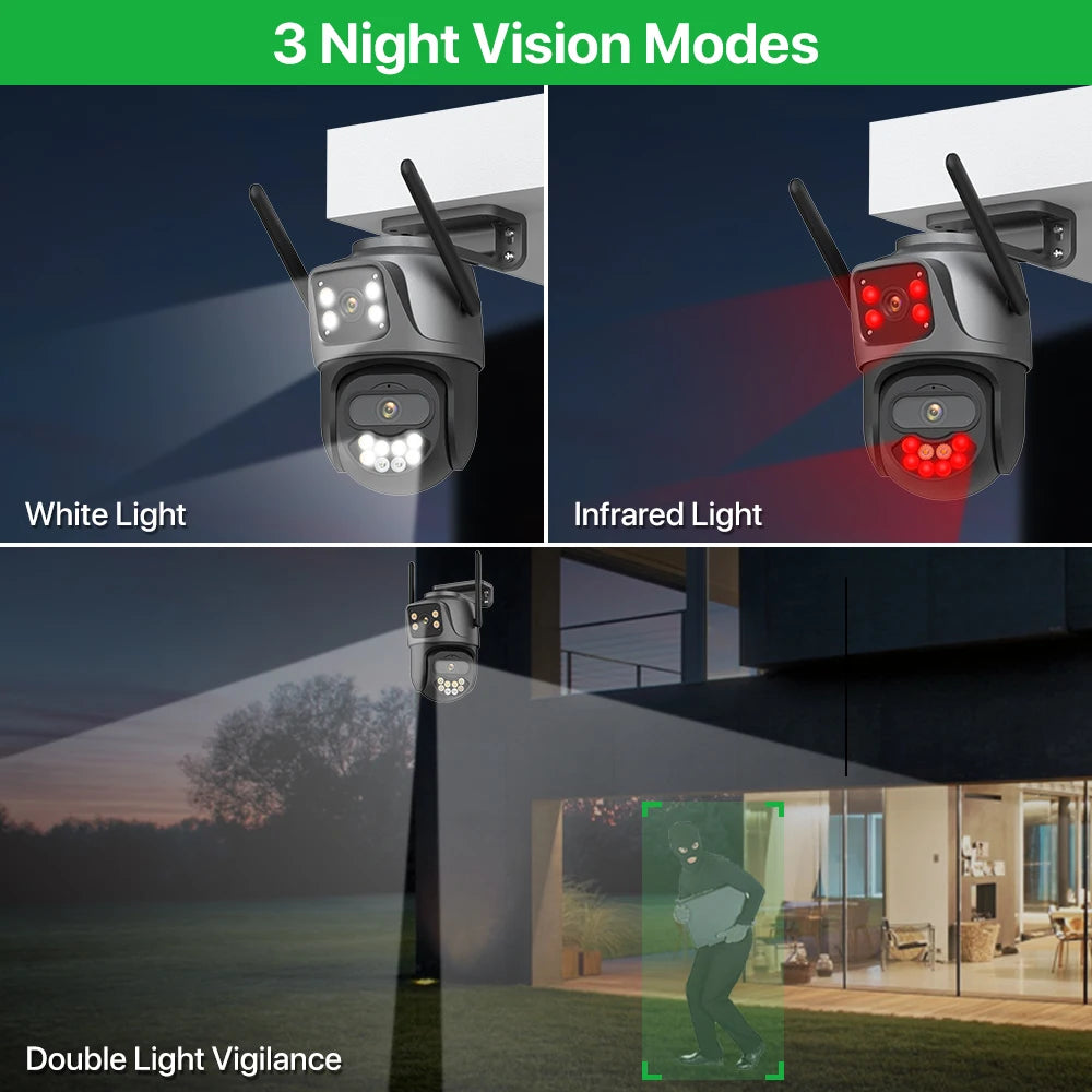 External Wifi PTZ Camera Dual Lens 4K 8MP HD Outdoor IP Camera 4MP Auto Tracking Security Protection CCTV Surveillance Icsee P2P