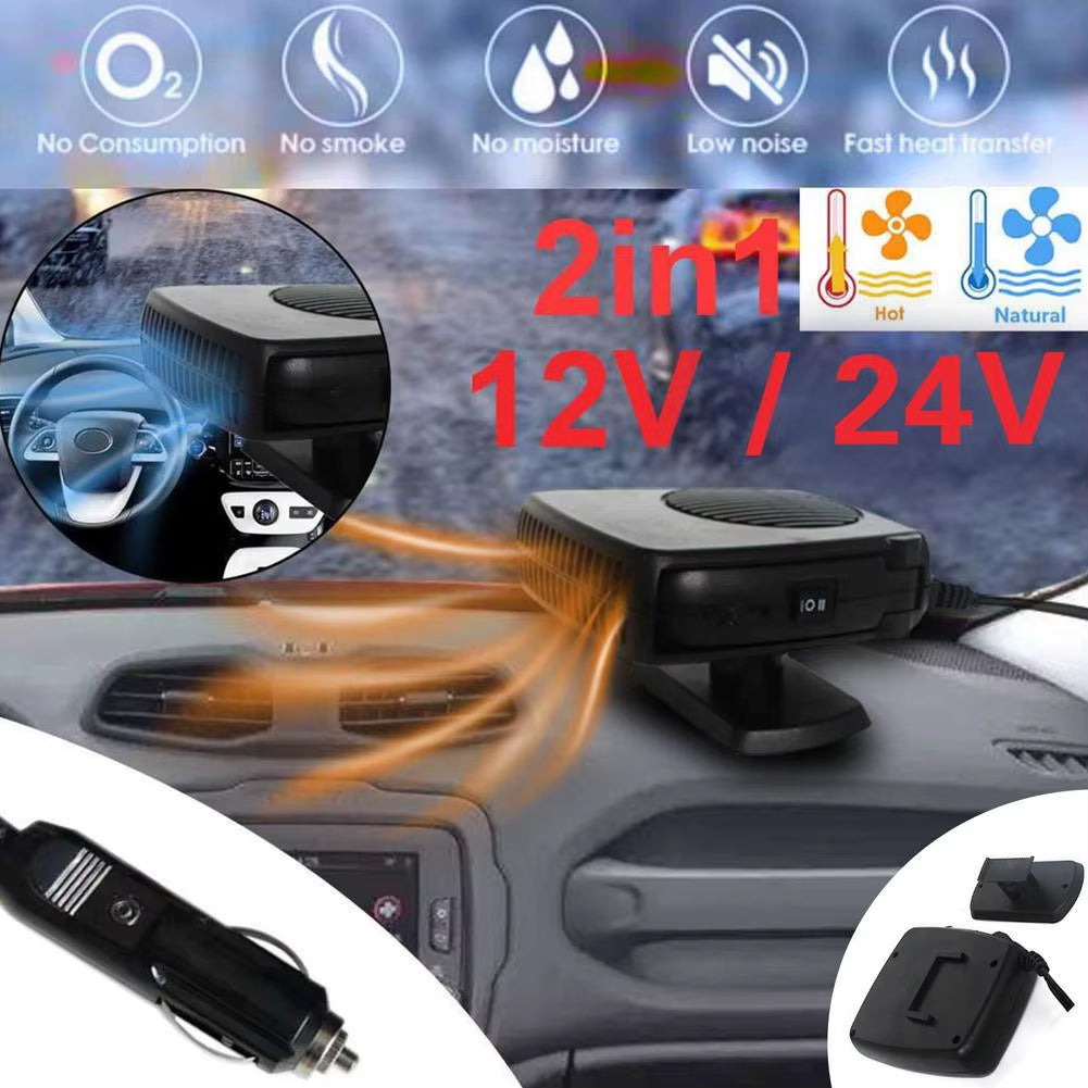Stay Warm This Winter with Our 12V/24V Electric Car Heater - 4 in 1 Portable Anti-Fog Defroster for Quick Windshield Heating!