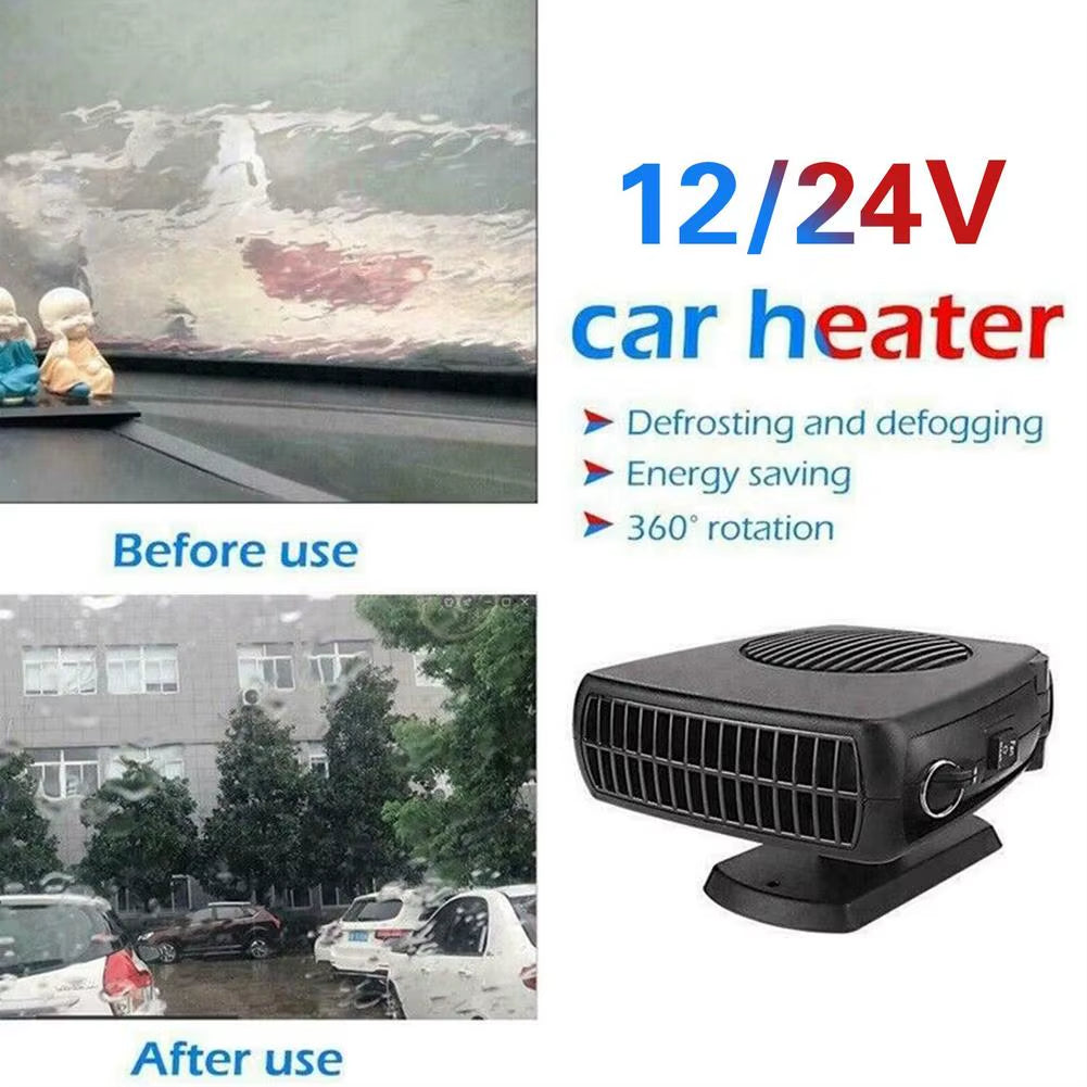 Stay Warm This Winter with Our 12V/24V Electric Car Heater - 4 in 1 Portable Anti-Fog Defroster for Quick Windshield Heating!
